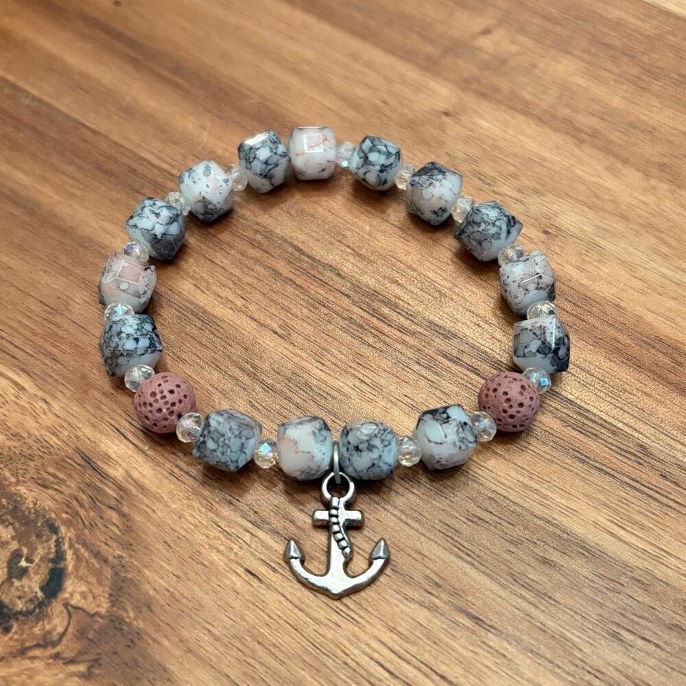 Pink and Grey Zebra Jasper Stretch Bracelet | 7”